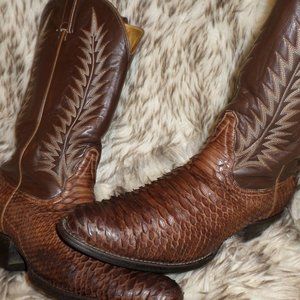 TONY LAMA MEN TOP QUALITY SNAKE & LEATHER WESTERN BOOTS-BRWN-sz 10 D